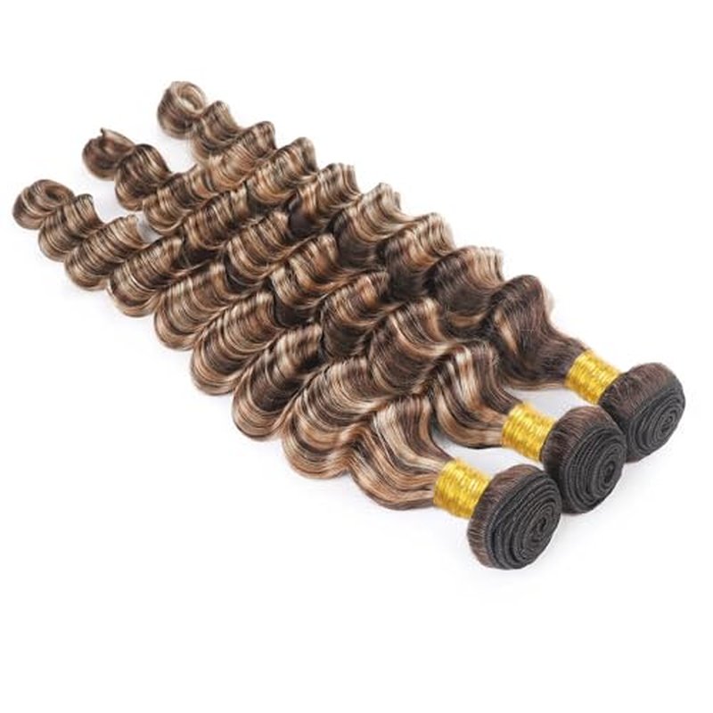 Highlight Bundles P4613 Loose Deep Wave Human Hair Bundle Ombre Brown 3 Bundles 28 28 28 Inch Two Tone Chocolate Brown Mixed With 613 Blonde Bundle 300G