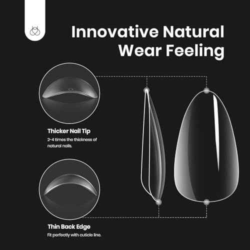 Beetles Gel Nail Kit Clear, Almond Short, 500pcs 12 Sizes, with 9 in 1 Glue Mini UV&LED Lamp, Fall Nails, Acrylic False Tips Kit Easy Nail Extension Set for Home DIY Salon Gift for Girls