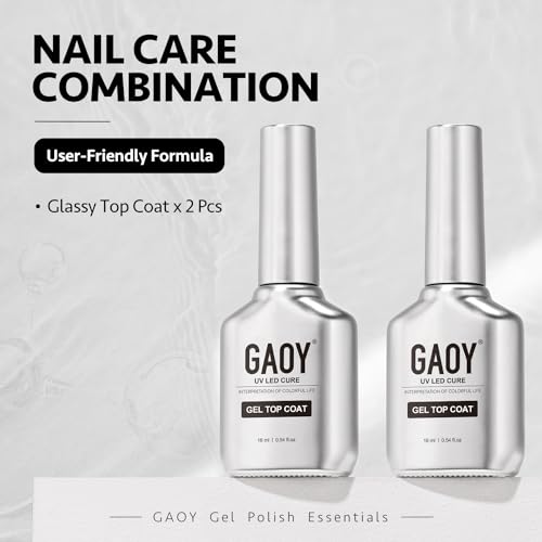 GAOY 2 Pcs 16ml No Wipe Gel Top Coat, Glassy Clear Gel Top Coat, High Gloss Finish for UV Light Cure Nail Polish
