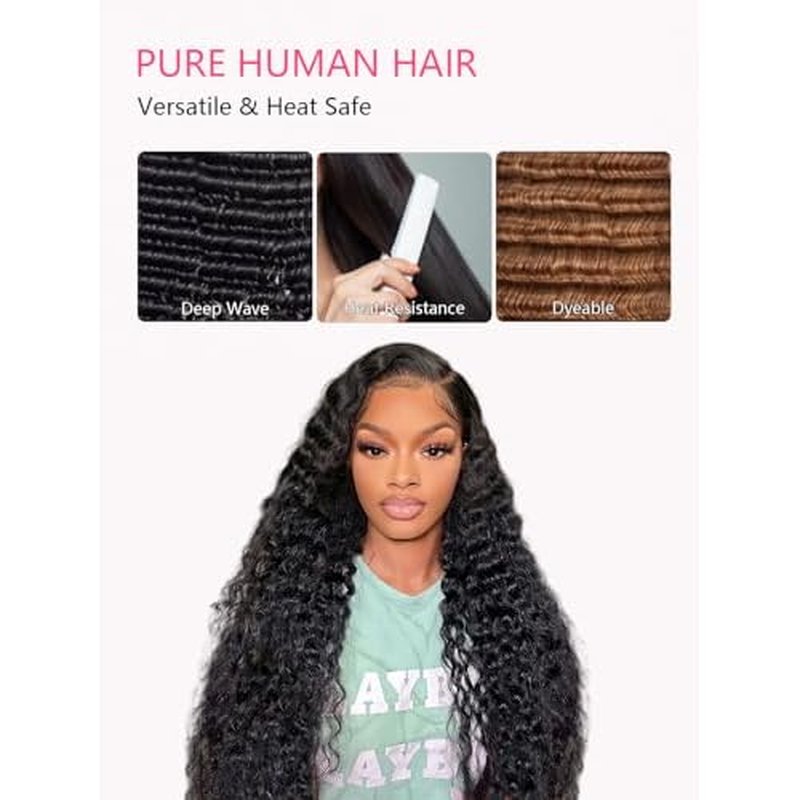 13x6 Deep Wave Lace Front Wig Human Hair, 180% Density, Natural Look, Easy to Style, Perfect for Daily Wear & Parties, Long-Lasting Shine, 24 inch