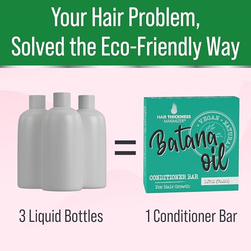 Batana Oil for Hair Growth Conditioner Bar. Eco Friendly, Vegan, Color Safe, pH Balanced. Solid Conditioner Bar Equal To 3 Liquid Bottles. Zero Plastic, USA Made, Strengthening & Dry Hair Relief