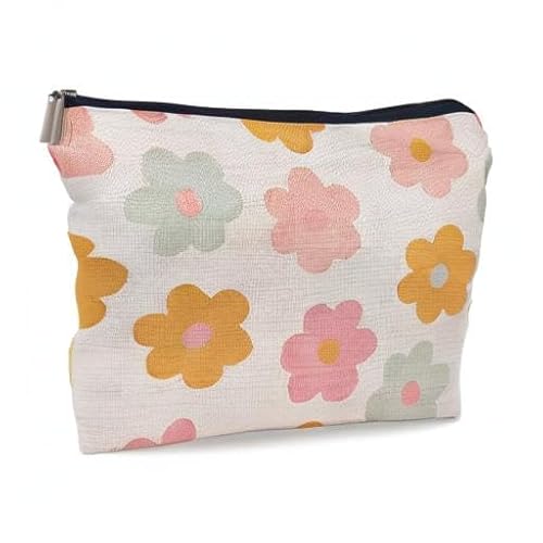 Retro Groovy 60s 70s Daisy Flowers Makeup Bag Cosmetic Bag Zipper Pouch Toiletry Bags,Groovy Gifts for Women Teen Girls Her