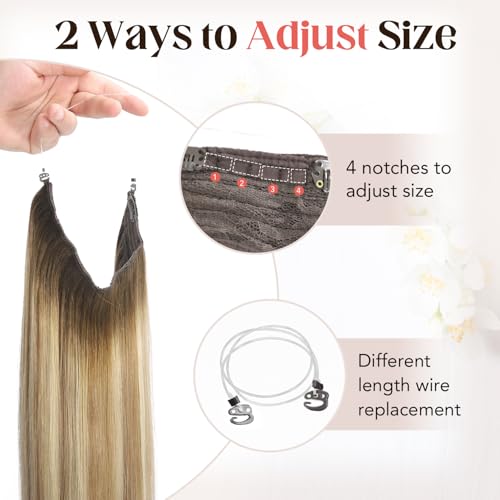 XDhair Wire Hair Extensions 20 Inch 85g Balayage Walnut Brown to Ash Brown and Blonde Invisible Wire Hair Extensions for Women #3/8/22 20 Inch