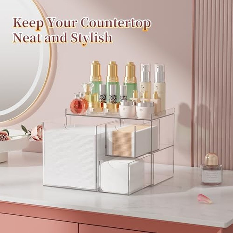 Youdepot Acrylic Face Towel Holder ? Clean Skin Club Face Towels Holder with Drawers ? Disposable Face Towel Holder for Cotton Pads, Swabs ? Clean Towels XL Holder for Bathroom