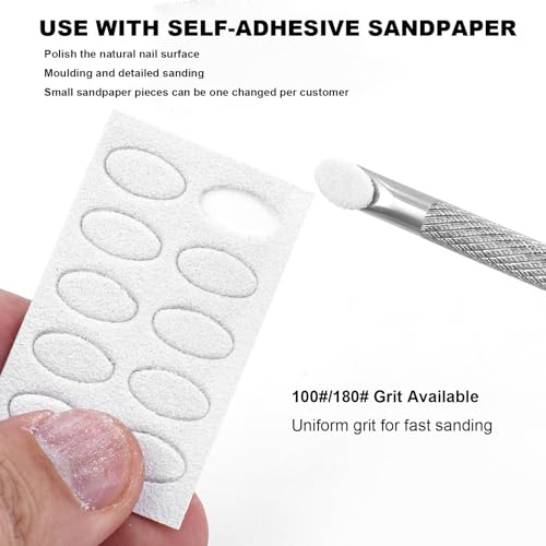 Pre-treatment Cuticle Pusher, Russian Prep Nail Pushers, Dual Ended Cuticle Remover with 100/180 Grit Sandpaper Sheets, Nail Care for Manicure Pedicure Nail Art