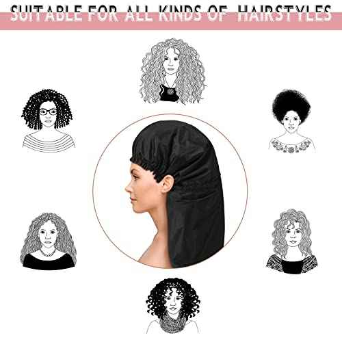 Eurzom 4 Pcs Jumbo Adjustable Braids Shower Cap for Long Hair Extra Large Shower Cap for Women Men Foldable Waterproof Hair Bonnets Plastic Oversize Bath Hats(Red, Blue, Black, Gray)