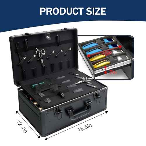 MoyRetty Professional Barber Case, Barber Suitcase 6 Clipper Slots & 8 Shear Holders, 17.13" Portable Aluminum Organizer for Hair Stylists & Pet Groomers-Black