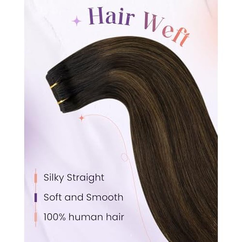 LaaVoo Sew in Hair Extensions Human Hair Balayage Brown Weft Hair Extensions Sew in Doble Weft Extensions Dark Brown Ombre Light Brown 20 Inch 100g
