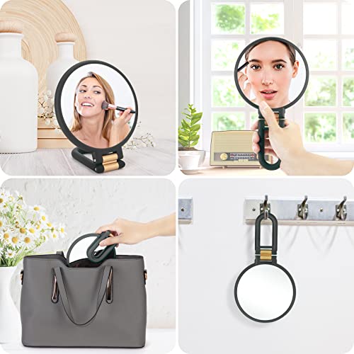 1x 30x Magnifying Travel Mirror, Hand Mirror with Handle - Double Side Hand Held Mirror with 1x30x Magnification & Foldable Handle, Portable Travel Makeup Hand Mirror for Women (Black)