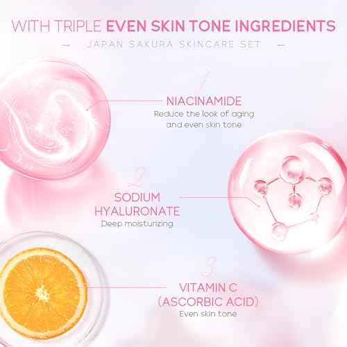 LAIKOU Sakura Skincare Set for Teen Girls, Complete 34PCS Face Care Kit, Christmas Pamper Gift Set for Women & Teenage Girls, Hydrating & Nourishing Travel-Friendly Daily Facial Skincare Routine