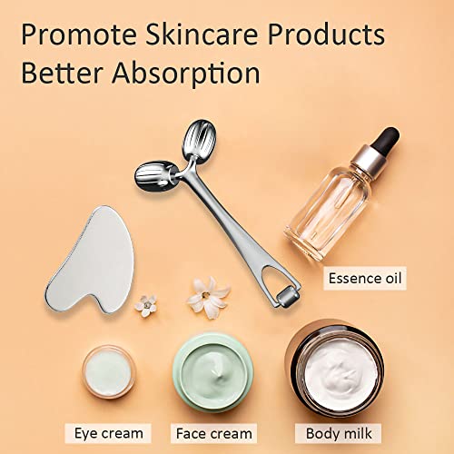 Yeamon Gua Sha Facial Tools and Face Roller Set, Facial Massage Tool for Women¡¯s Skincare Routine,Cooling Stainless Steel Face Sculpting Eyes Roller Guasha for Daily Use or Self-Care Gift for Women