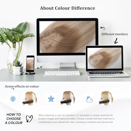 Real Human Hair Topper 12 Inch Human Hair Toppers for Thinning Hair Hand-woven area 3.2"x4.3" Swiss Base Natural Hair piece Wiglet for Women Daily Natural (#Light Gray with bangs)