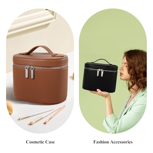 Makeup Bag, Travel Make up Case with Compartments and Handle, Portable Cosmetic Organizer Bags,Toiletry Bag for Women