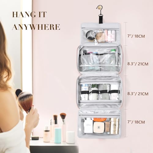Travel Toiletry Bag,Water-resistant Makeup Cosmetic Bag with Jewelry Organizer Hanging Toiletry Bag for women Trips Camping Bathroom,Smoky Pink