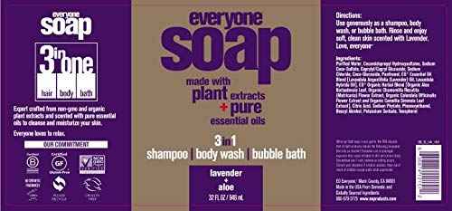 Everyone 3-in-1 Soap, Body Wash, Bubble Bath, Shampoo, 32 Ounce (Pack of 1), Lavender and Aloe, made with Essential Oils for Men and Women