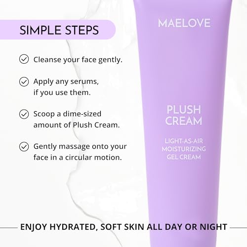MAELOVE Plush Cream Light-as-Air Gel Moisturizer, Hydrating with Squalane and Hyaluronic Acid, For Sensitive Skin, Made in USA
