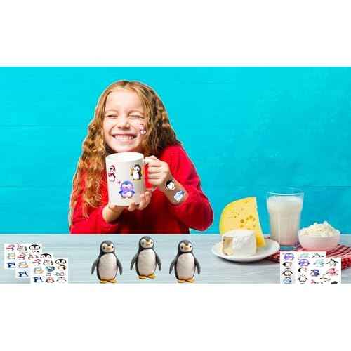 248 Penguin Tattoos Temporary Stickers Winter Party Supplies Decorations Christmas Themed Birthday Baby Shower Snow Season Party Tattoos