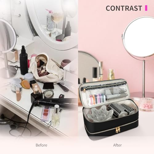 Double-Layer Water Resistant Travel Carrying Case for Hair Dryer/Shark Flexstyle/Dyson Airwrap and Hair Styler Attachments, Jet Black(Bag Only)