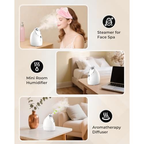 Kingsmile Facial Steamer for Face, 3 in 1 Face Steamer for Facial Deep Cleaning, Compact Nano Steamer - Aromatherapy, Adjustable Nozzle Warm Powerful Steam for Home SPA, Face Humidifier- SPA Headband