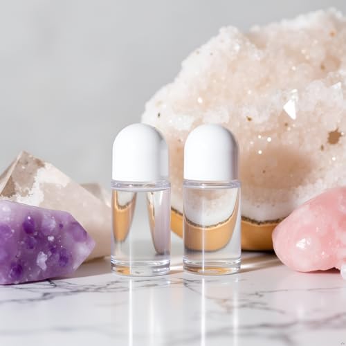 2 Pcs 50ML Glass Empty Roller Bottles with Plastic Roller Ball, Roll On Bottles Containers Leak Proof Massage Roller Ball with White Cap for Essential Oil Refillable Containers