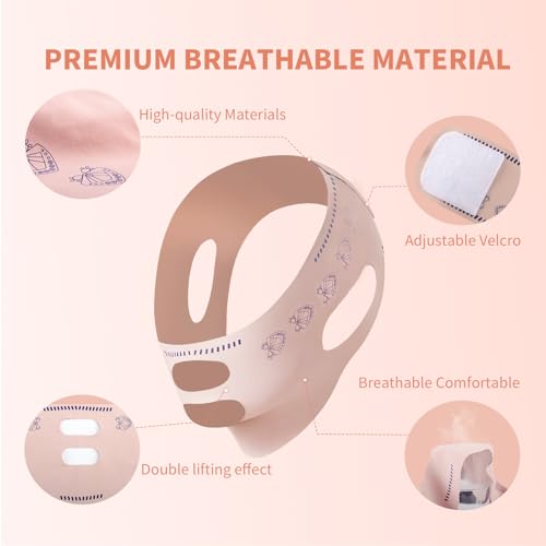 Chin Strap for Sleeping, Reusable Double Chin Reducer Eliminator for Women, V Line Lifting Mask Face Slimming Strap, Breathable Jawline Exerciser Lifting & Firming Prevent Sagging