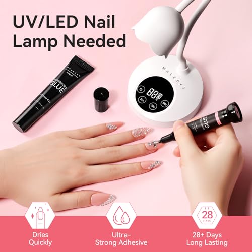 Makartt Nail Rhinestone Glue Set - Gel Nail Glue for Rhinestones, 3D Art Design Super Strong Adhesive for Charm Gems Jewel Crystal Beads Diamonds, 15ml & 8ml, Easy Use, Cured Need