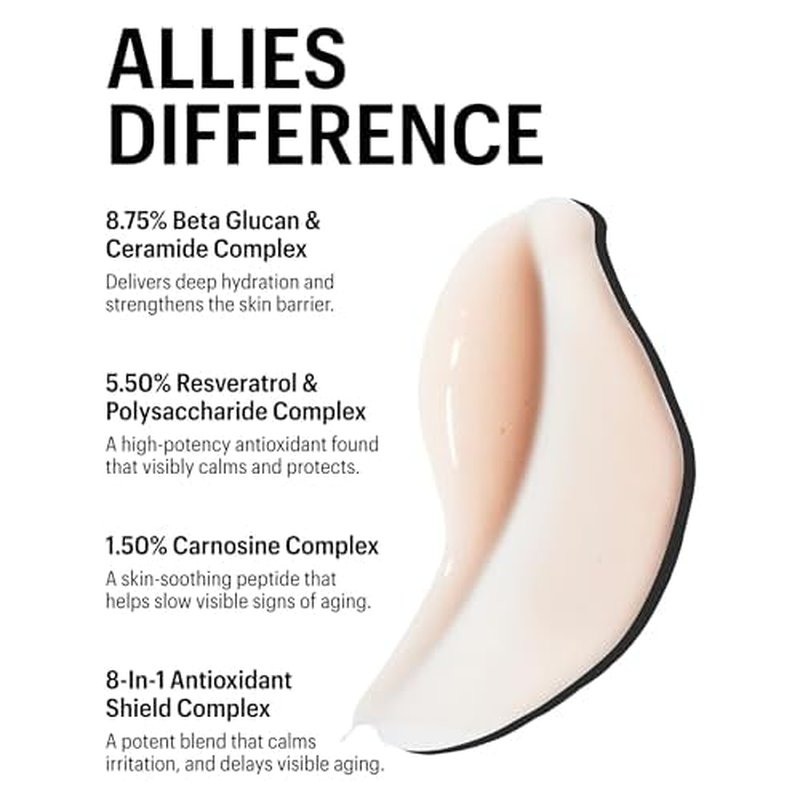 Allies of Skin Beta Glucan & Reservatrol Advanced Hydrating Serum | Plumping Face Serum with Ceramides, Peptides and Hyaluronic Acid | For Sensitive and Dry, Dehydrated Skin (1 Fl oz)
