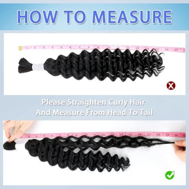Human Braiding Hair for Boho Braids 100g 20 Inch Deep Wave Bulk Human Hair 100% Unprocessed 12A Brazilian Virgin Boho Hair for Braiding Knotless 2 Bundles/Pack Natural Color