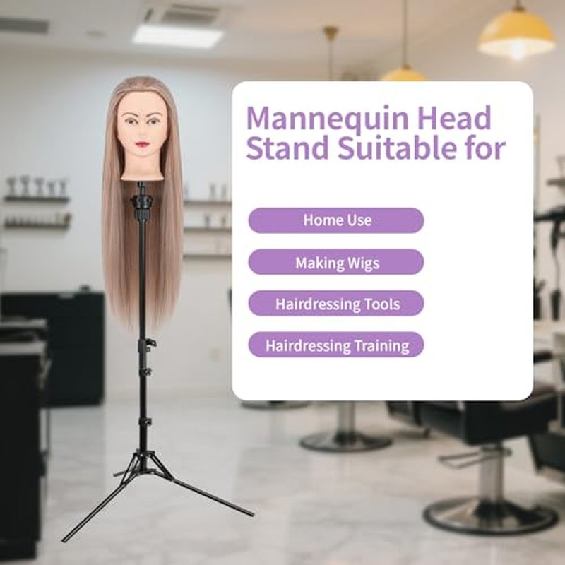 Mannequin Head Stand,Adjustable Wig Stand Tripod Height Adjustment(20-60Inch) Reinforced Metal Mannequin Stand For Cosmetology Hairdressing Training With Free One Wide Tooth Comb