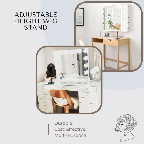 Wig Stand - Plastic Wig Stand 2 Packs Portable Foldable Wig Hat with Velvet Cover Holder Height Adjustable (12-18.8 Inches) Easy to Install Support Wig Display Stand (Black)