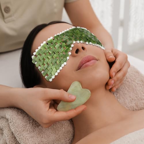 Coume 4 Pcs Jade Eye Mask Reusable Sage Green Facial Cooling Mask for Hot and Cold Anti-Aging Therapy to Reduce Wrinkles Puffiness Migraines Crystal Relief Sleeping Mask for Women Spa Treatment Gift