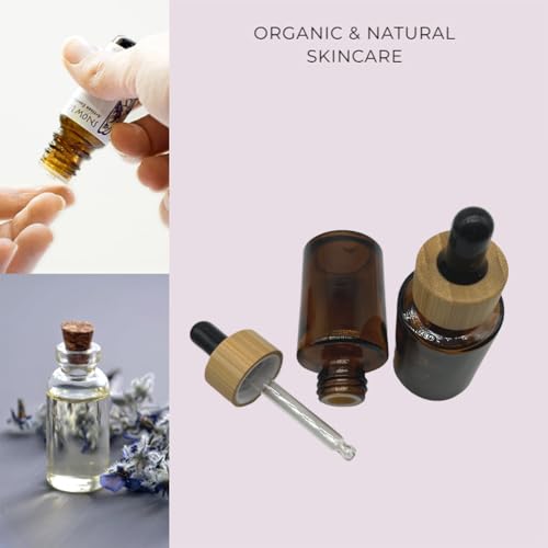 Brown Glass Dropper Bottles 30ml/1 oz 6 PACK,Essential Oil Bottles With Eye Dropper And Bamboo Lids Perfume Sample Vials Essence Liquid Cosmetic Containers