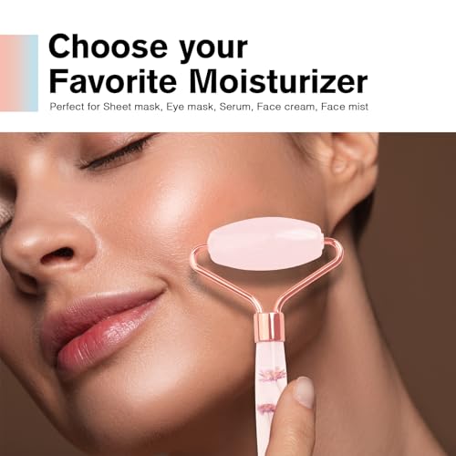 Raffaello Jade Roller - Natural Pink Facial Roller, Redness Reducing Massager for Face, Eyes, Neck - Rose Quartz