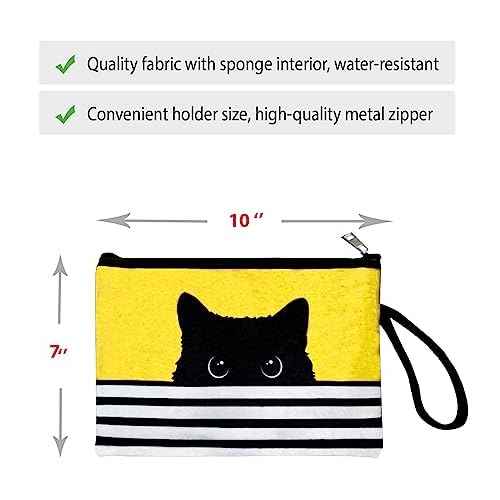 Cat Gifts for Women - Makeup Bags for Women - Small Cosmetic Bag for Purse - Makeup Bags with Zipper - Cute Toiletry Bag (Yellow Cat Clutch)
