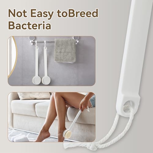 Foot Pumice Stone for Feet, 2 in 1 Foot Pumice Scrubber for Wet or Dry Brushing, Dead Skin Remover, Long Handle Foot Cleaning Brush for Senior, Pregnant, Disabled, or Injured, Box Packed(White)