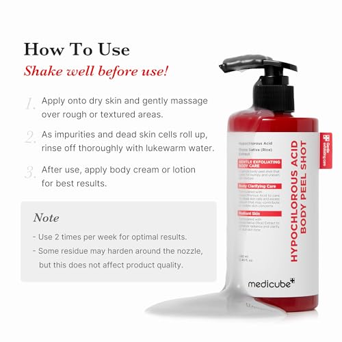 medicube Hypochlorous Acid Rice Body Peel Shot | Gentle Body Exfoliating Serum for Dead Skin Cells, Rough Patches & Uneven Texture | Rice Extract, Panthenol for Hydrating & Smoothing Care | 9.46 fl.oz
