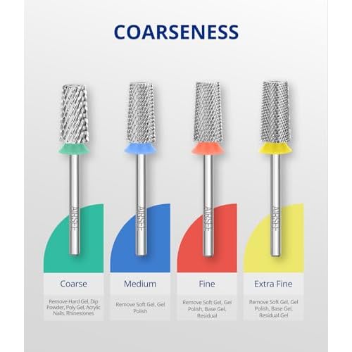 AIRSEE Tungsten Carbide Acrylic Nail Drill Bit Efile Electric File Machine Head Tip for Manicure Polishing Art Remove Gel 3/32" 2 Way Professional Tech Flat Top Tapered Barrel Fine-F