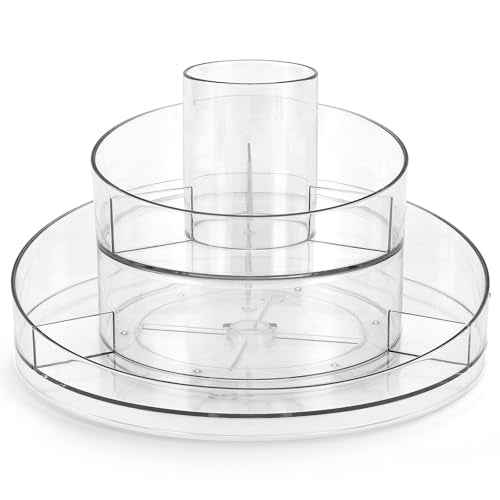 360¡Æ Rotating Makeup Organizer - Cosmetic Skincare Organizers Wish Brush Holder, Large Capacity Cosmetic Display Case for Vanity, Bathroom Countertop (Clear)