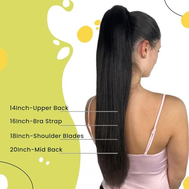 RUNATURE Human Hair Ponytail, Wrap Around Clip in Ponytail Extension Human Hair, Balayage Real Pony Tails Hair Extensions, 18 Inch 80g #3/8/22 Walnut Brown to Light Brown with Light Blonde