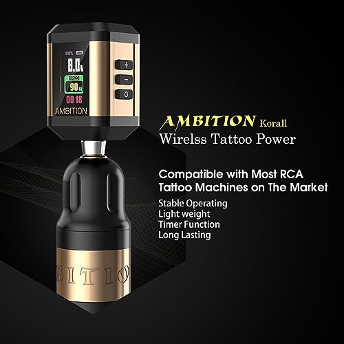 Tattoo Power Supply - Ambition Korall Tattoo Battery Pack 2200mAh Mini Portable RCA Color LED Digital Display for Rotary Tattoo Machine