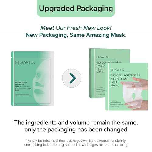 Flawlx Bio-Collagen Real Deep Face Mask, Hydrating Overnight Hydrogel Mask, Pore Minimizing, Elasticity Boosting, With Natural Ingredients, Facial Mask 45g (5-Pack)