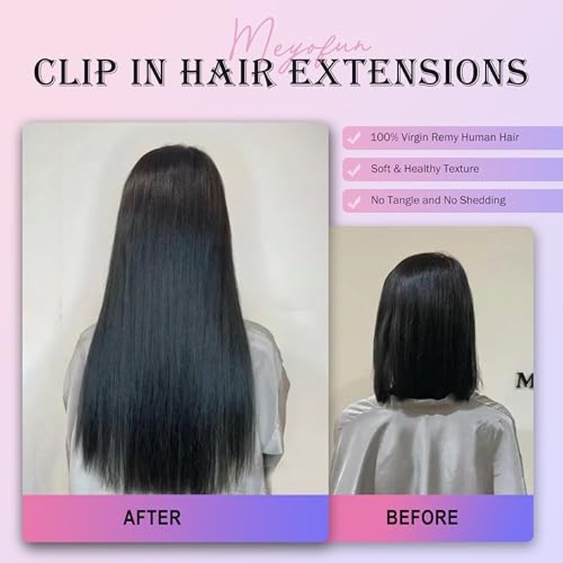 Clip in Hair Extensions Real Human Hair, 24 Inch 120g, 1B Natural Black, Invisible Seamless Straight Remy Human Hair Clip in Extensions for Women 8pcs Per Set with Double Weft