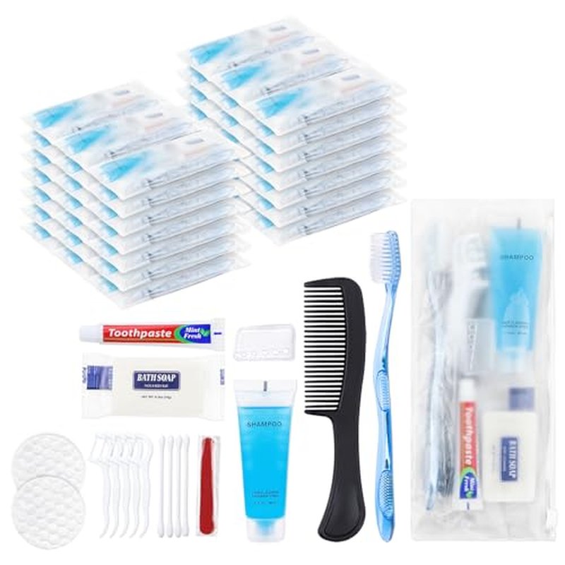 Basic Toiletry Kits, Individually Packed, Personal Hygiene Kit Bulk Homeless Care Package Supplies Travel Size Toiletry Kit for Men Women Charity Reusable Toiletry Bag (Pack of 50)