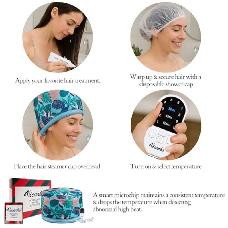 VICARKO Hair Steamer for Deep Conditioning, 10-Level Heats Up Quickly, 118¡± Power Cord, Heating Cap Hot Oil Treatment Heat, Electric Thermal Heated Steam Natural Black Hair, Hawaii Blue