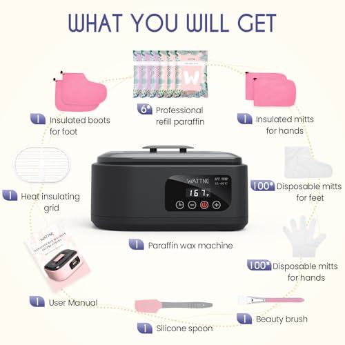 Wattne Paraffin Wax Machine for Hands & Feet ? Paraffin Wax Warmer Moisturizing Kit with Auto-Timer & Precision Temperature Control, Paraffin Wax Bath for Arthritis, Dry Skin Care, Home Spa-Black