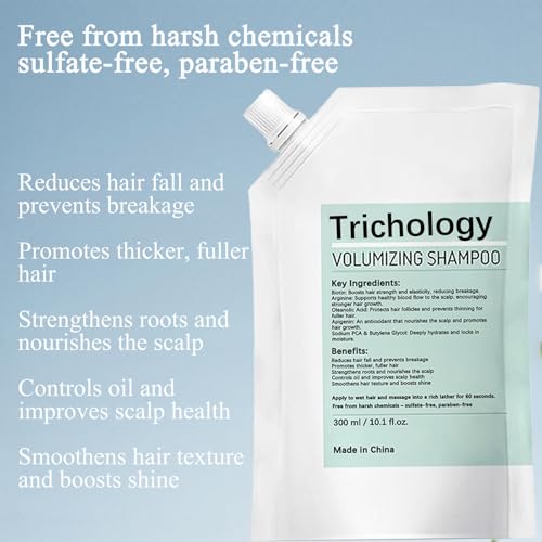 Trichology Shampoo | Anti-Hair Fall & Less Shedding & Volumizing Shampoo | Biotin, Arginine & Oleanolic Acid Strengthens Roots Promotes Hair Growth Oil Control & Scalp Nourishment 300ML (1PCS)