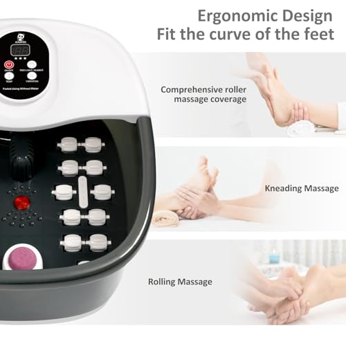 Foot Spa Bath Massager with Heat Bubbles and Vibration Massage and Jets, 16 OZ Calming Lavender Foot Soak Epsom Salt, Foot Soaker with Red Light, 22 Massage Rollers, Adjustable Temp - Black