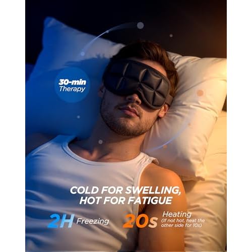 3D Cooling Sleep Mask with Double Coldfocus Gel - Frozen Cold Gel Eyes Mask with Contoured Blackout Hot & Cold Therapy for Women, Men Sleeping on Airplane Traveling for Migraine, Dry Puffy Eyes,1 Pack