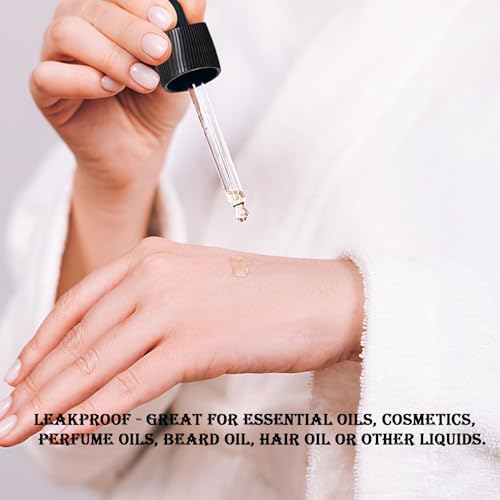 2 pcs Set 1OZ Transparent/Black Skull Glass Dropper Bottle Leakproof Essential Oils Bottle for Storage and Travel (Transparent, 1 OZ)