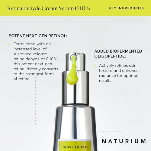 Naturium Retinaldehyde Cream Serum 0.10%, Advanced Anti-Aging & Smoothing Potent Face & Skin Care, 1.7 oz